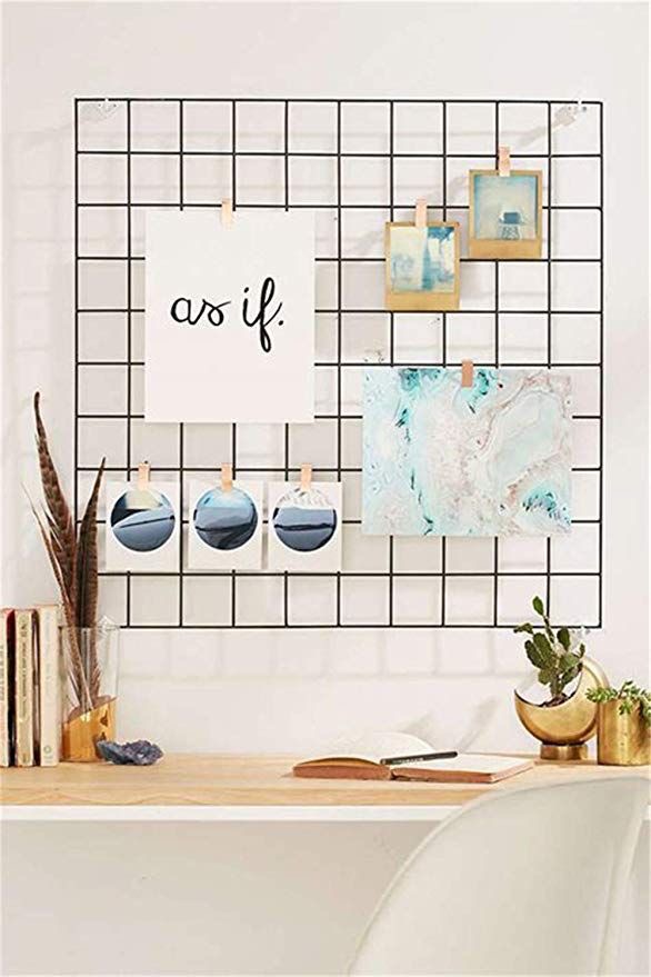 Decoración de Pared con Rejilla fotográfica,celosía metálica, Panel de Mensajes DIY para visualización de Notas,Tablero de Mensajes de Bricolaje para Memo Display,Negro,60 * 60cm/24 * 24in