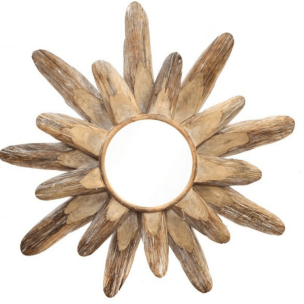 Espejo de madera en varias tonalidades y forma de sol