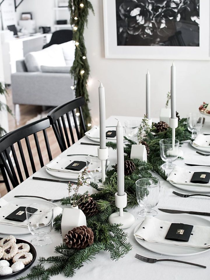 mesa de Navidad en color negro y blanco 
